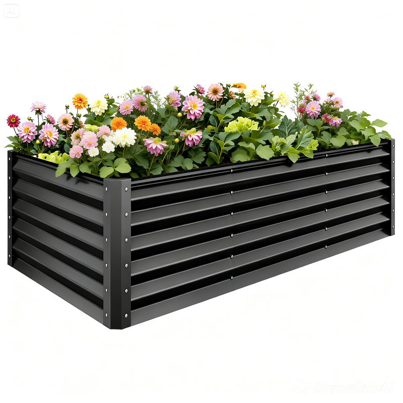 Galvanized Raised Garden Bed With Gloves, Black, 36" H x 96" W x 48" D