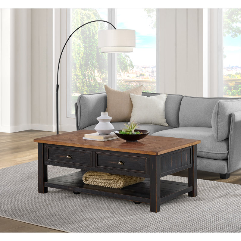 Holliman Solid Wood Single Coffee Table, Black/Honey