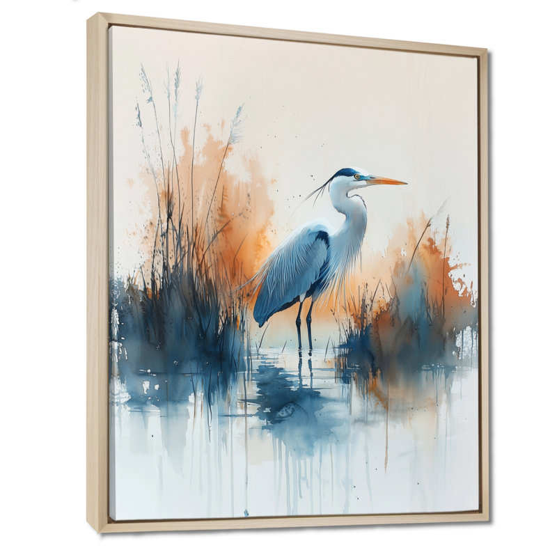 Bender Tranquil Heron By The Lake II - héron, art mural, H 40 po x l 30 po, Reproduction avec cadre flottant, Crème, crème