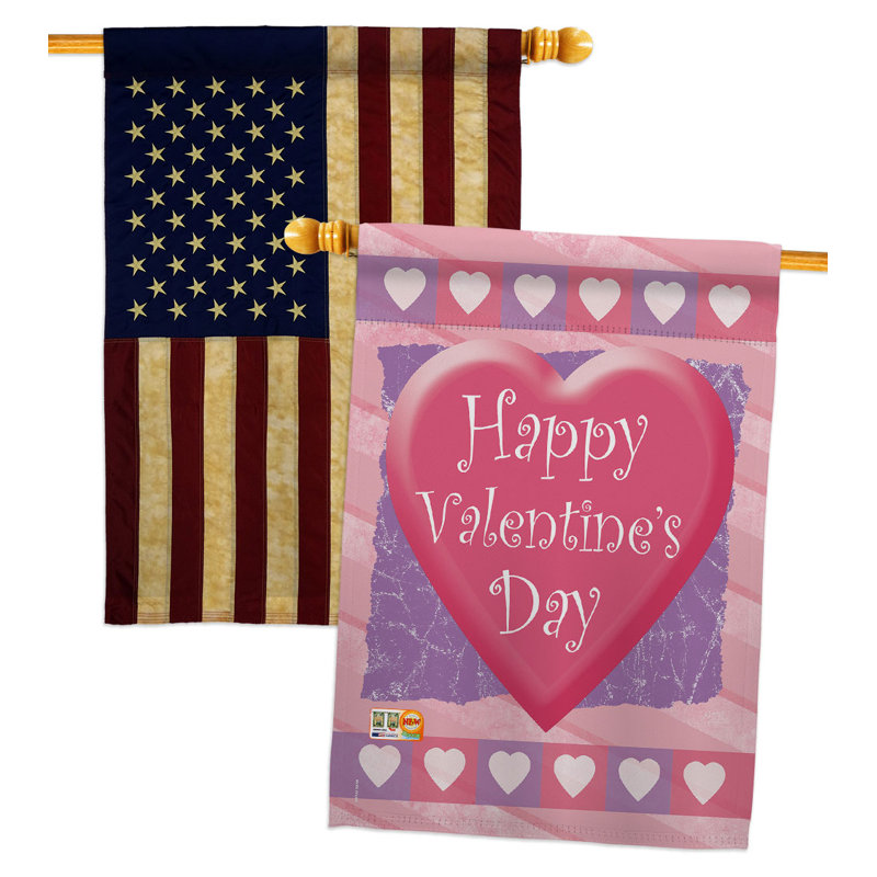 Drapeau de maison en polyester à 2 côtés Valentine x 40 po x 28 po