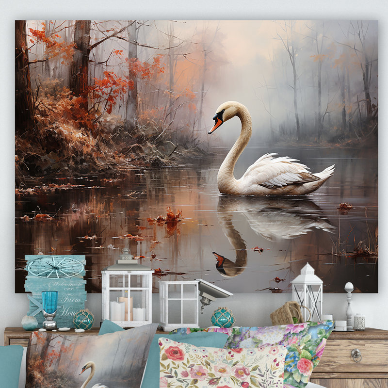 Cygne dans la brume sur toile, H 12 po x l 20 po x P 1 po, Toile tendue