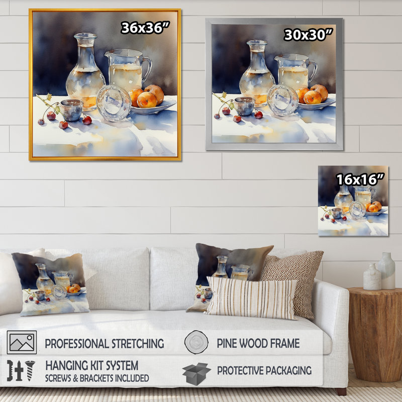 Simple Nature morte fruits et pichets III - art mural sur toile de cuisine, H 36 po x l 36 po x P 1,5 po
