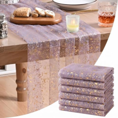 6 pièces de chemin de table en gaze mauve grisâtre doré 10 pi