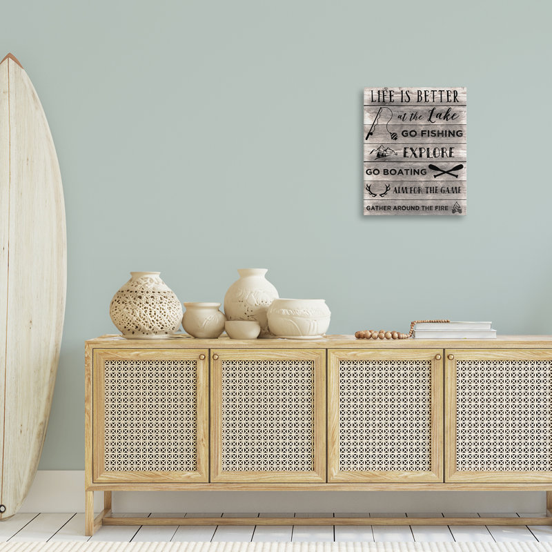 Lac, activités et phrases sur toile, design par CAD Designs, H 20 po x l 16 po