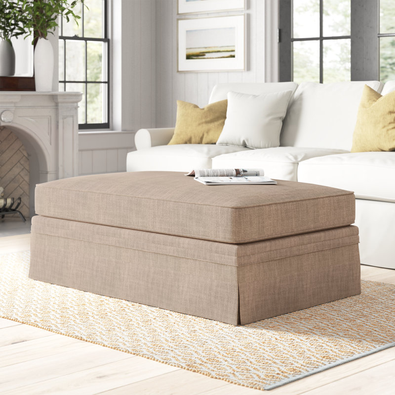 Shelby Upholstered Storage Ottoman, Conversation Linen Basketweave