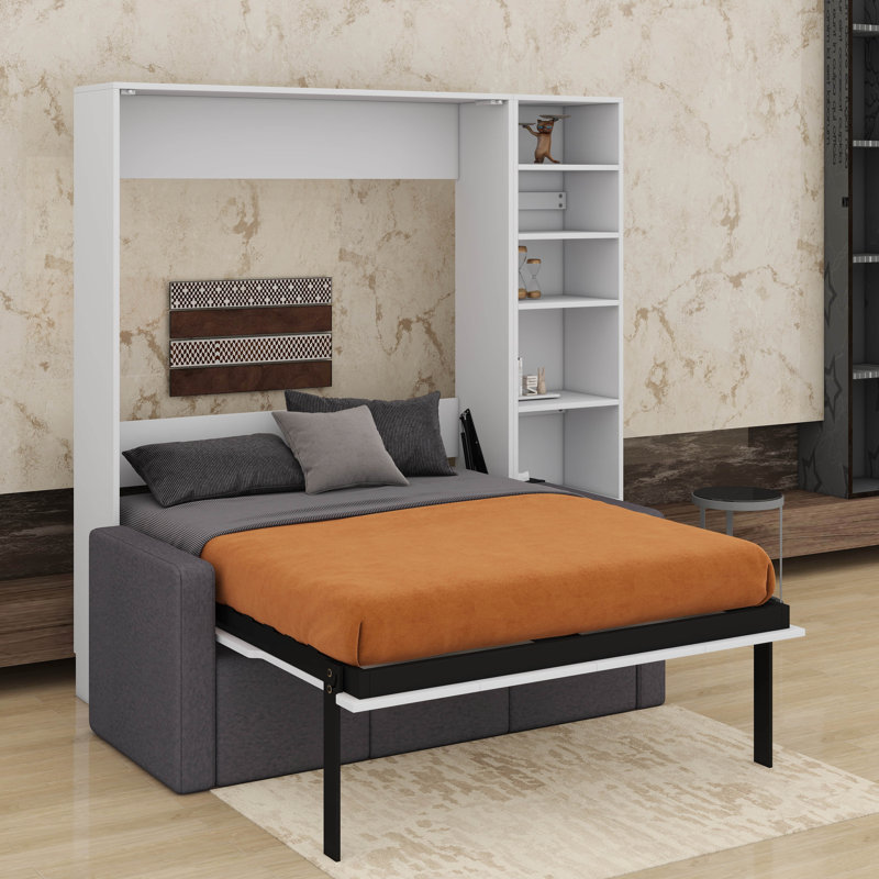 Lit escamotable double avec canapé et tablettes