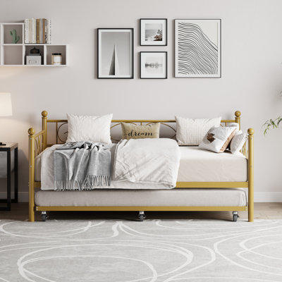 Twin Size Gold Daybed with Trundle Bed, Metal by House of Hampton