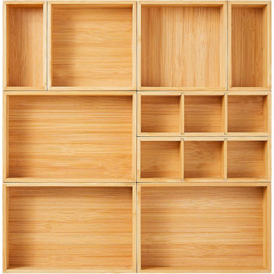 Rangement de tiroir, ensemble de 9 boîtes de rangement en bois de bambou pour le bureau de maquillage