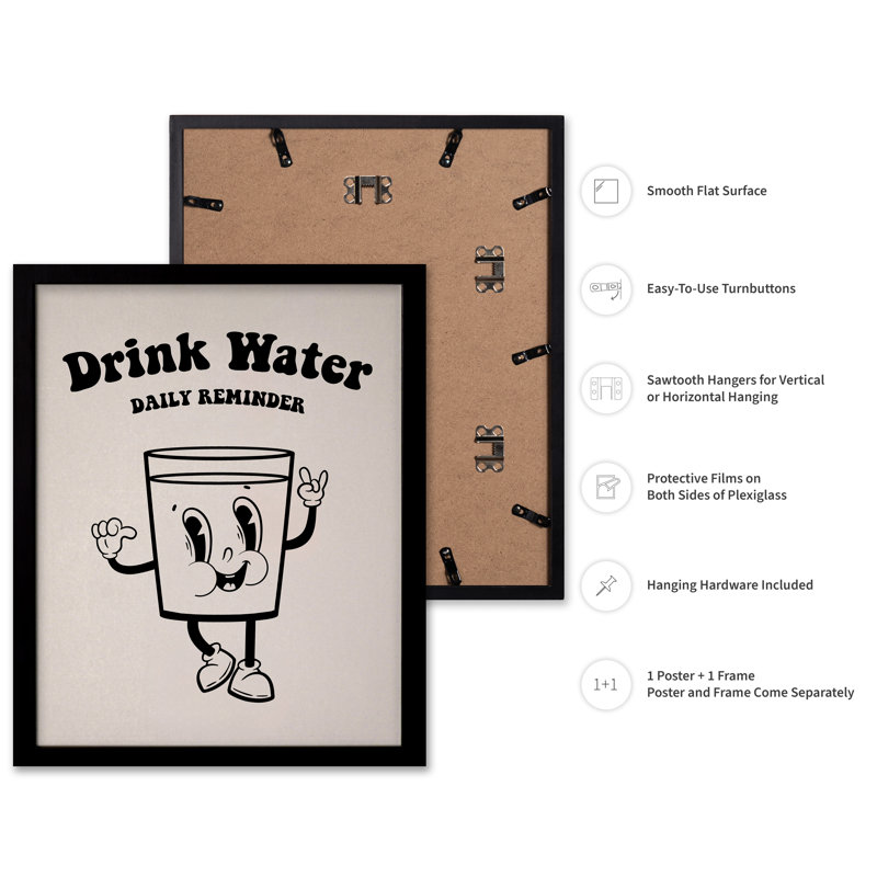Drink Water No1, Cadre noir, Affiche, H 12 po x l 16 po