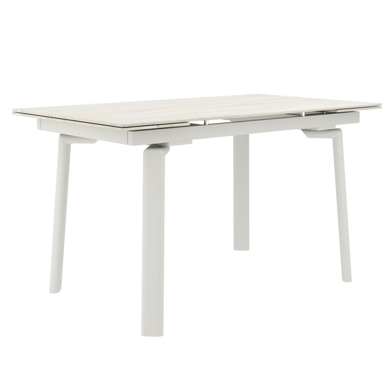 Table de salle à manger contemporaine en pierre frittée et métal avec extension - Travertin et crème