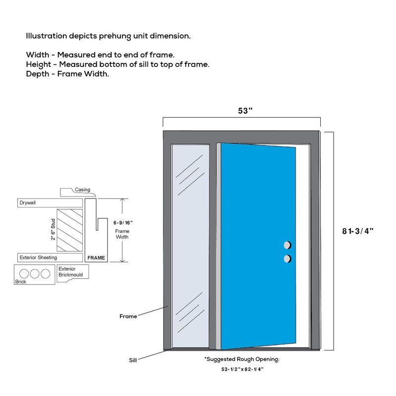Porte d'entrée en acier pré-installée en verre Spotlight, H 48 po x l 80 po x P 1,75 po, Noir, Côté gauche