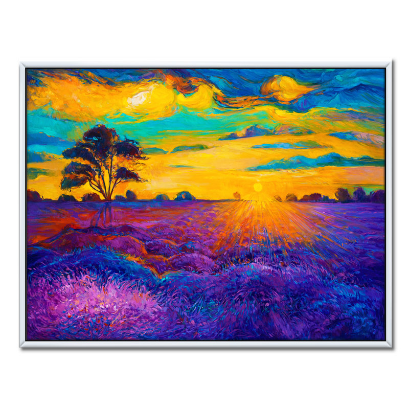 «Blossoming Lavender Fields pendant Evening Glow II», reproduction d'art sur toile, H 30 po x l 40 po x 1,5 po