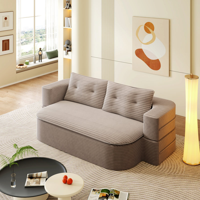 Canapé de style moderne pour l'intérieur, canapé pliable moderne 2-en-1 avec couverture fonctionnelle et coussins moelleux, velours côtelé moelleux confortable pour la vie et la chambre à coucher