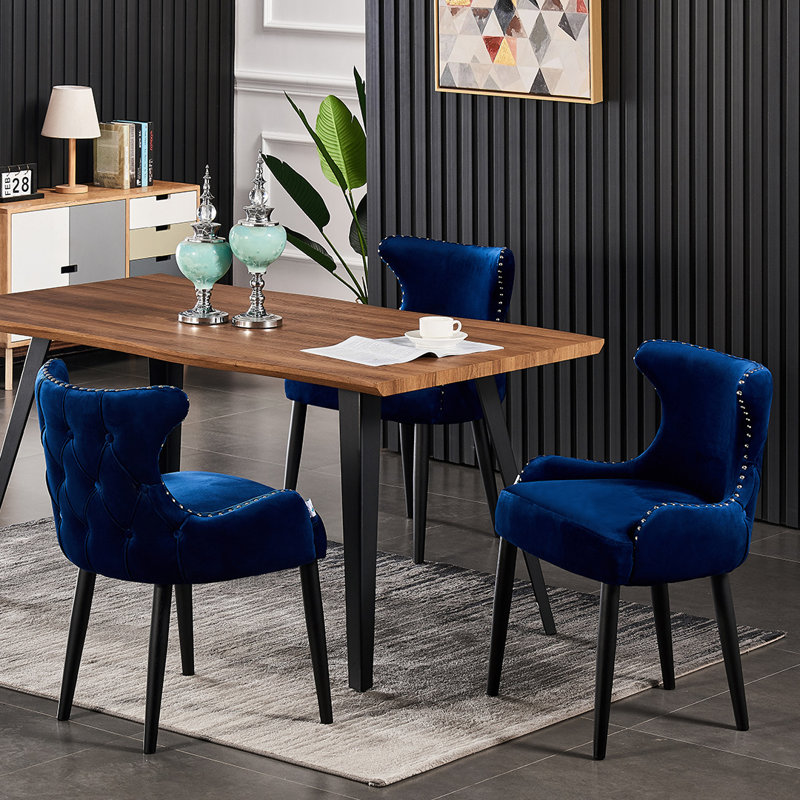 Ricky 4 Person Dining set - a Rectangular Wooden Dining Table with Metal Legs and a Set of 4 Quilted Velvet Dining Chairs for Dining Room - Modern Dining Table Set