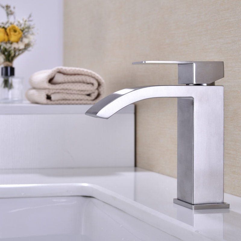 Single Handle Waterfall Bathroom Vanity Sink Faucet, Brushed Nickel