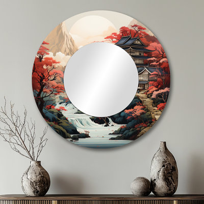 Satia Asian Art Landscape - Art asiatique unique, miroir mural, miroir rond grand, art en métal imprimé