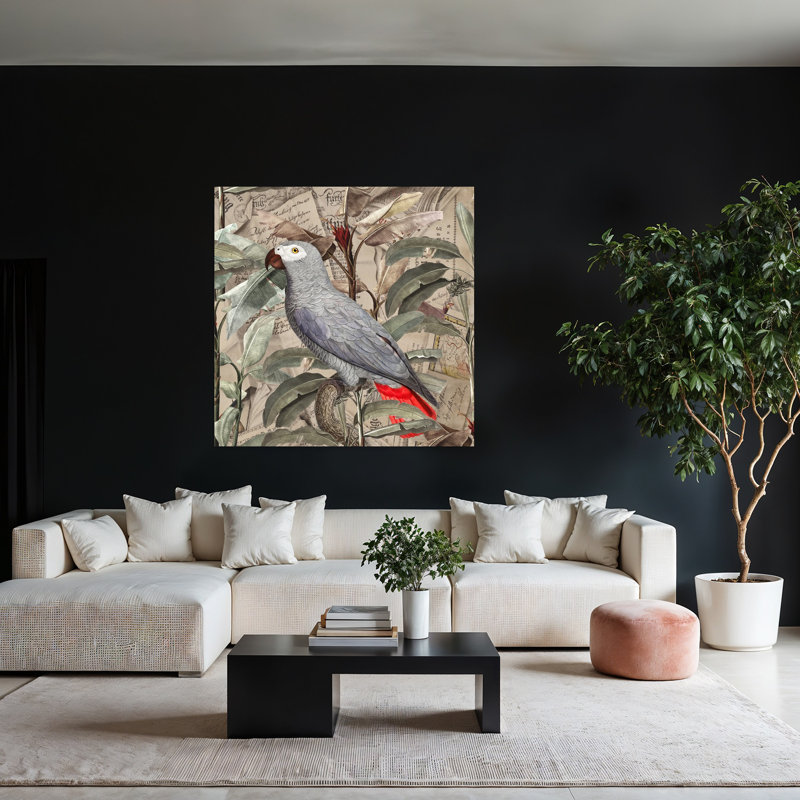 «Tropical Ephemera», art mural rétro, oiseau, H 48 po x l 48 po