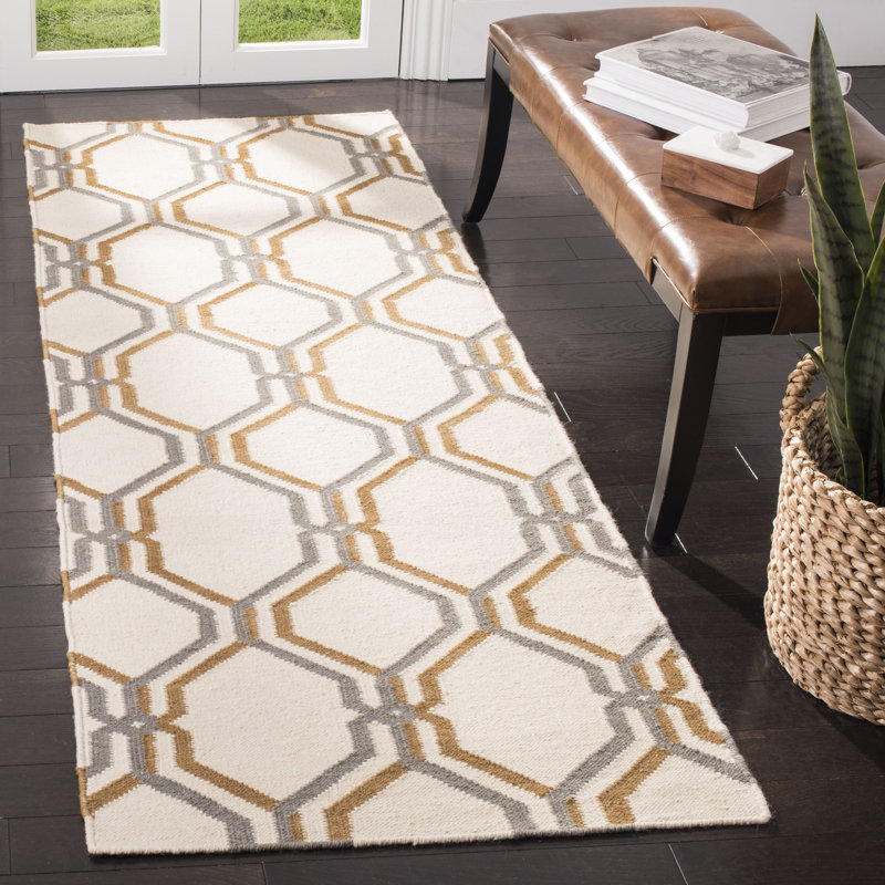 Emek Hand Woven Flat Weave Wool Geometric Rug, Runner 2'6" x 8'