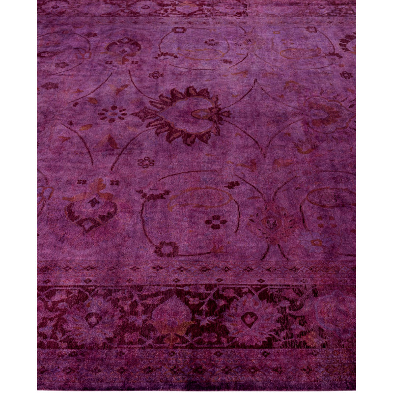 Overdyed Hand-Knotted Wool Modern-Contemporary Purple Area Rug 9' 1" x 12' 1"