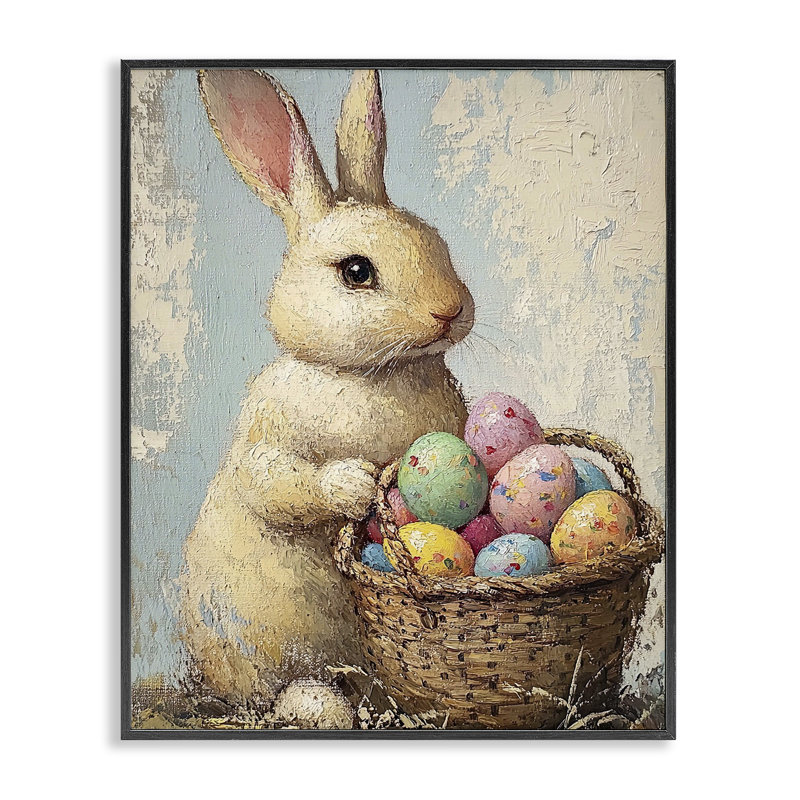 Estampe numérique du panier de lapin de Pâques, design par Franklyn Gregory, Giclée encadrée noir minuit, H 30 po x l 24 po