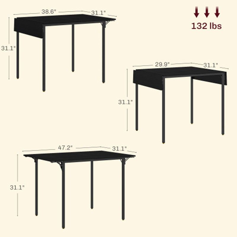 HOMCOM Industrial Folding Dining Table for 2 to 4, Space Saving Drop Leaf Kitchen Table for Small Spaces, Walnut, Black