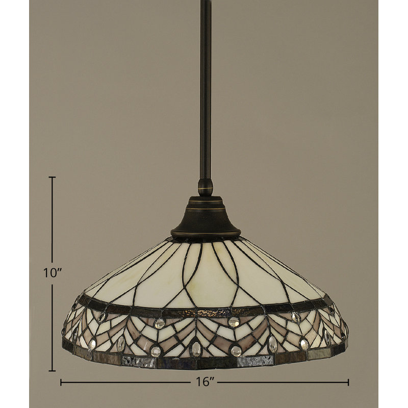 Stem Hung Pendant With Glass, Chrome, 16", Royal Merlot Tiffany Glass