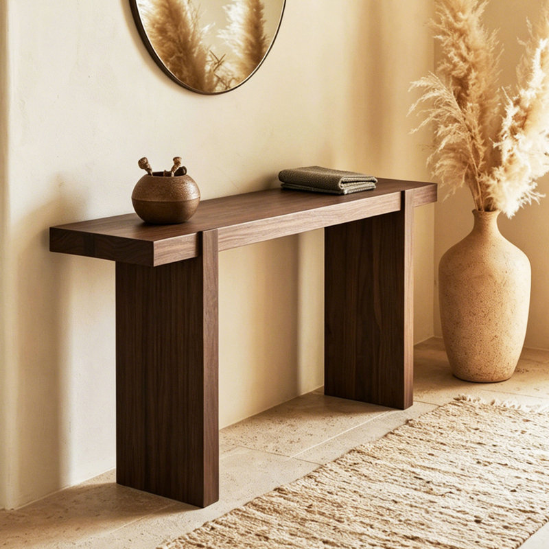 Console Wabi-sabi style minimaliste brun, H 31,5 po x l 70,9 po x P 11,8 po