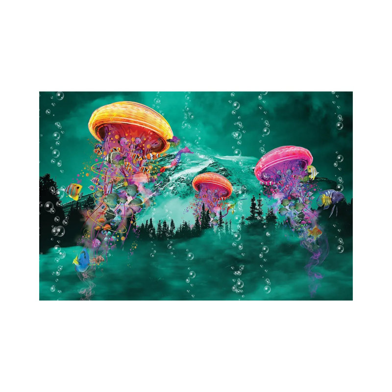 Electric Jellyfish In Front Of A Mountain by David Loblaw - Print on Canvas, Wrapped Canvas, 30.48 cm H x 45.72 cm W