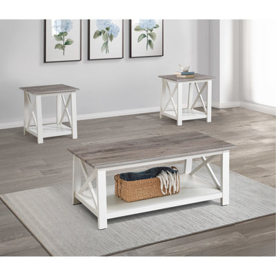 Table basse rectangulaire blanche et brun 3 et tables de bout carrées 3 - Mobilier de salon élégant avec finition moderne