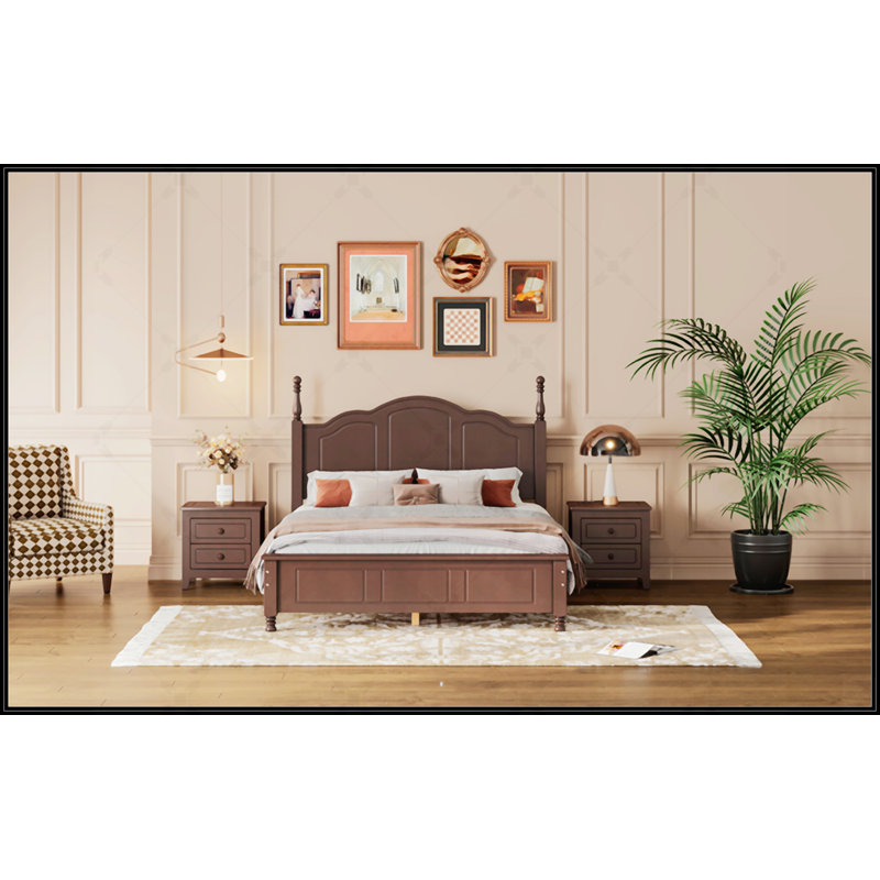 Retro Style Platform Bed With Wooden Slat Support, Walnut