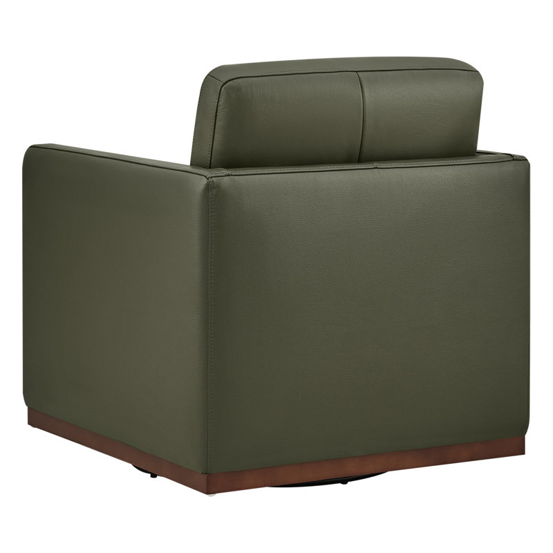 Ensemble de 2 fauteuils pivotants rembourrés Bobbi, Olive Genuine Leather, Noir