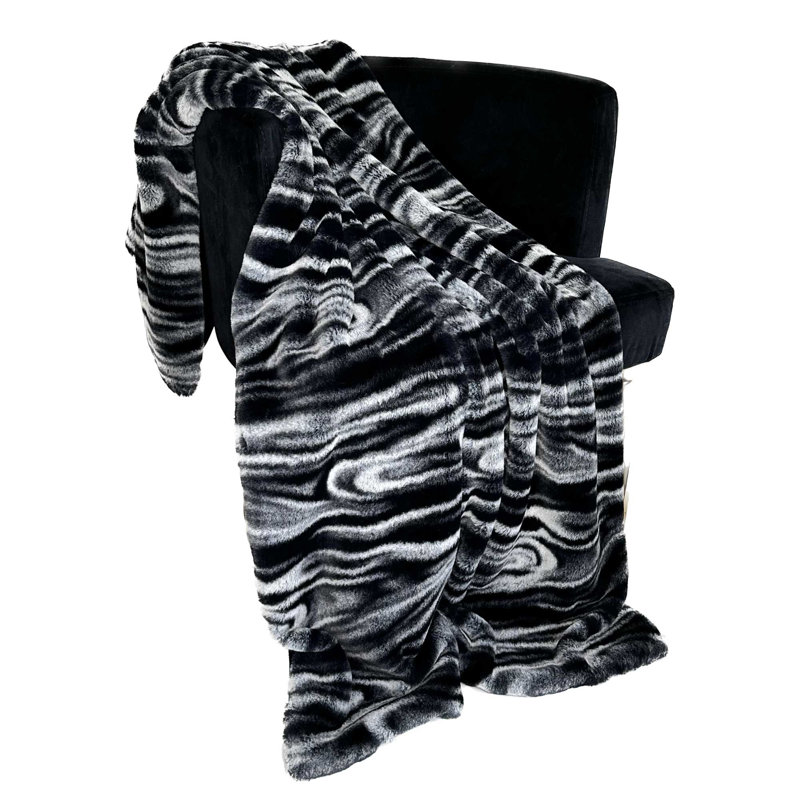 Couverture en fausse fourrure, Noir / blanc, L 60 po x L 90 po