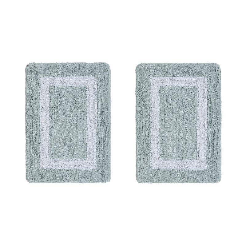 Broshous Premium 100% Cotton 2370 GSM 2-Piece Bath Rug Set, Ultra Plush Tufted Bathroom Mats, Super Absorbent OEKO-TEX® Certified, Reversible, Machine Washable, Spa-Like Comfort, Blue/White