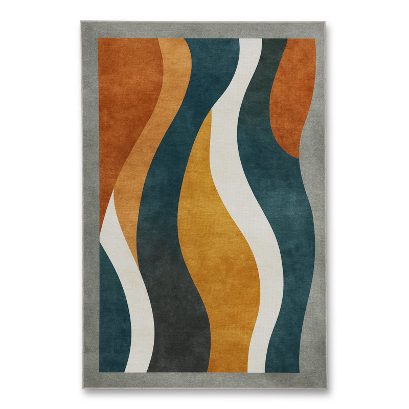 Tapis bleu tissé lavable rétro Mosso, 2'6" x 4'11"
