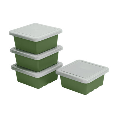 ECR4Kids Stackable Square Bins with Non-Snap Lids, Multipurpose Organization, 4-Pack