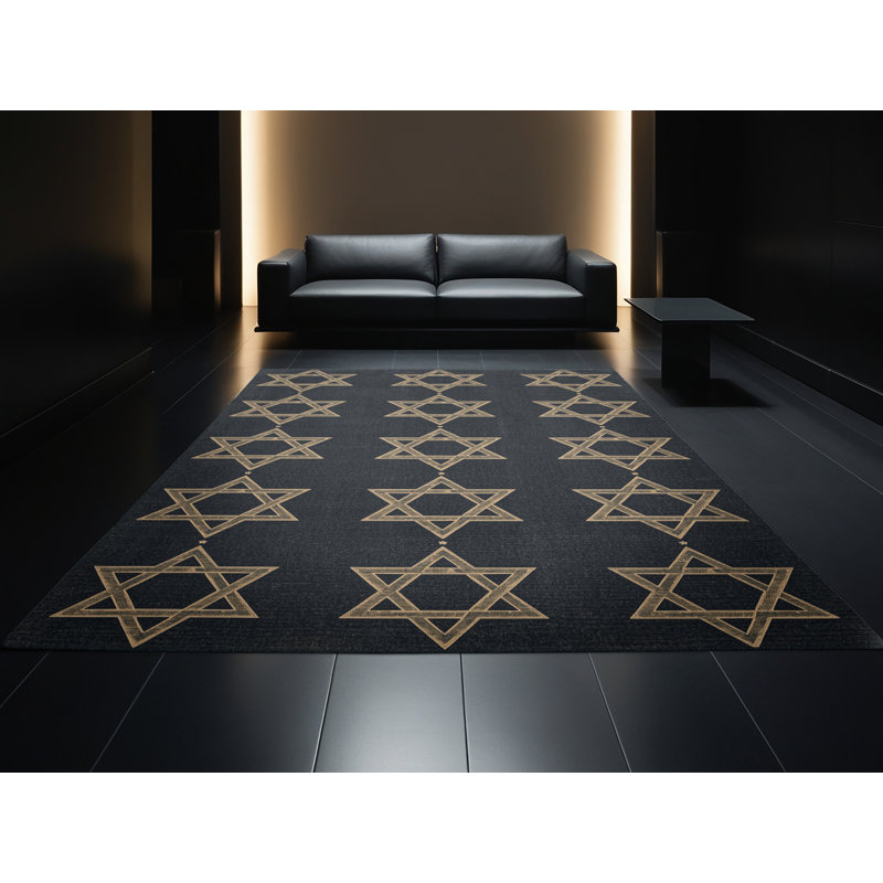 Machine Washable Fieldston Hanukkah Modern & Contemporary Abstract Rug in Black – Black Binding, 5x8