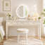 Coiffeuse blanc crème à 3 tiroirs, table de maquillage moderne ou bureau, table de toilette multifonctionnelle pour chambre à coucher, miroir non inclus