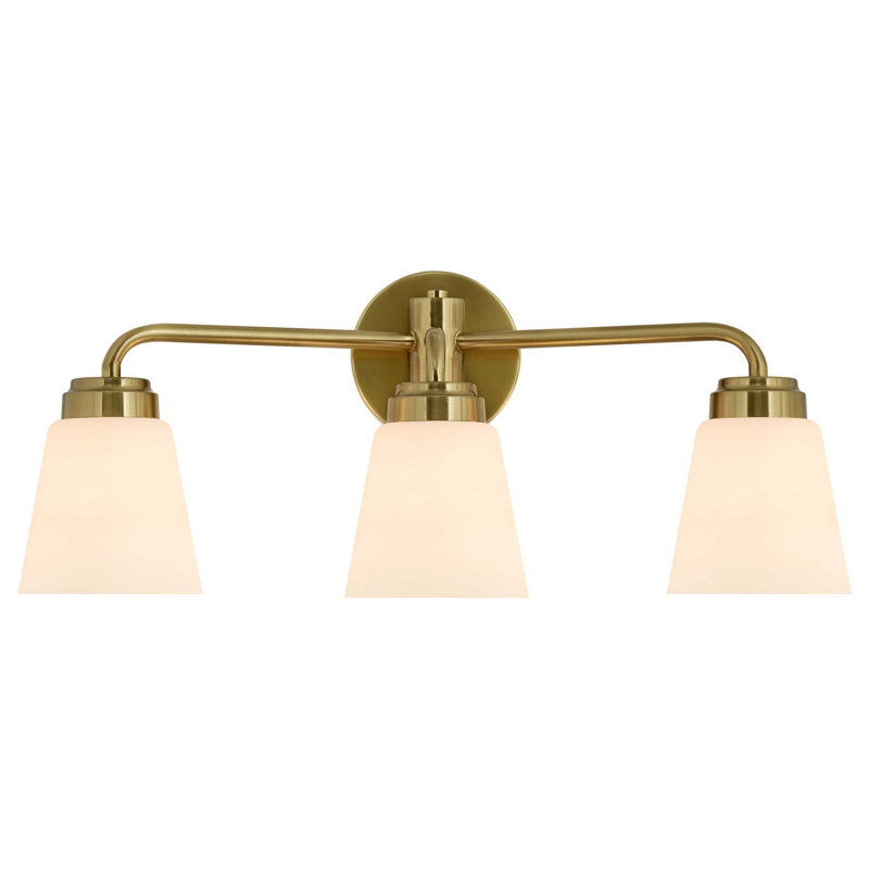 Luminaire de salle de bain 3 lumières à intensité variable avec abat-jour en verre laiteux, Laiton brossé, 3