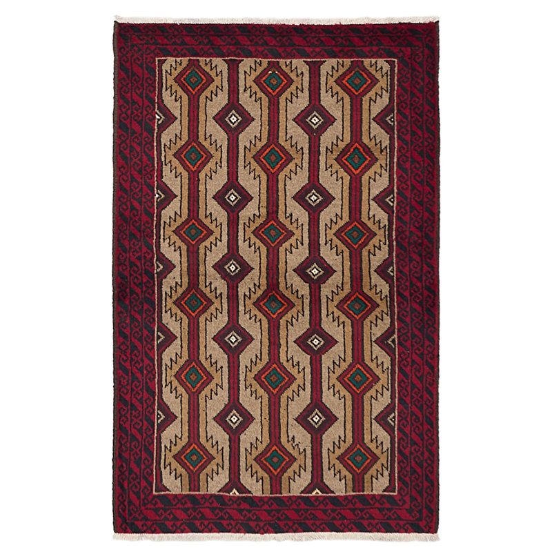 Tapis brun Baluch 3 pi 5 po x 5 pi 5 po