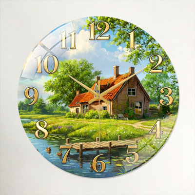 Countryside Cottage Modern Decorated Glass Wall Clock Home Decor Art-23.6"
