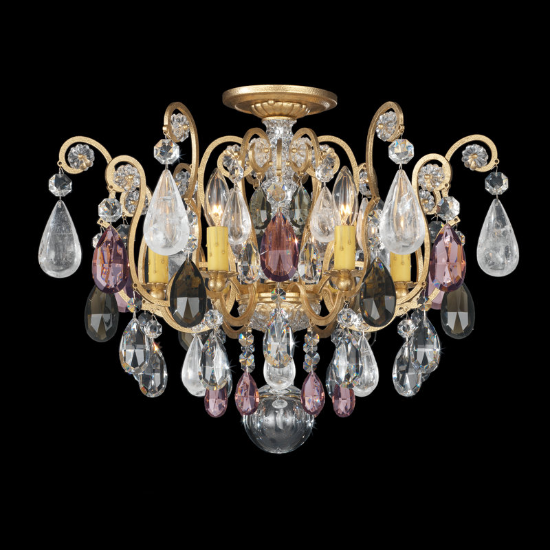 Renaissance 6 - Light Semi Flush Mount, Antique Silver, Rock Amethyst/Black Diamond