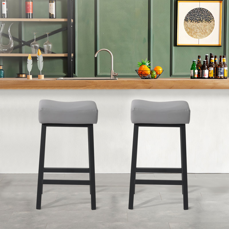 Amirul Upholstered and Faux Leather Bar Stool with Iron Frame