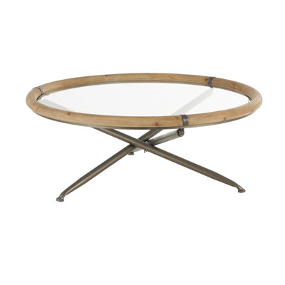 Boland Cole And Grey Round Coffee Table With Brown Wooden Framed Glass Tabletop