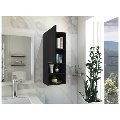 Mila Bathroom Cabinet, Two Interior  Shelves, Two External Shelves, Single Door Cabinet -Black