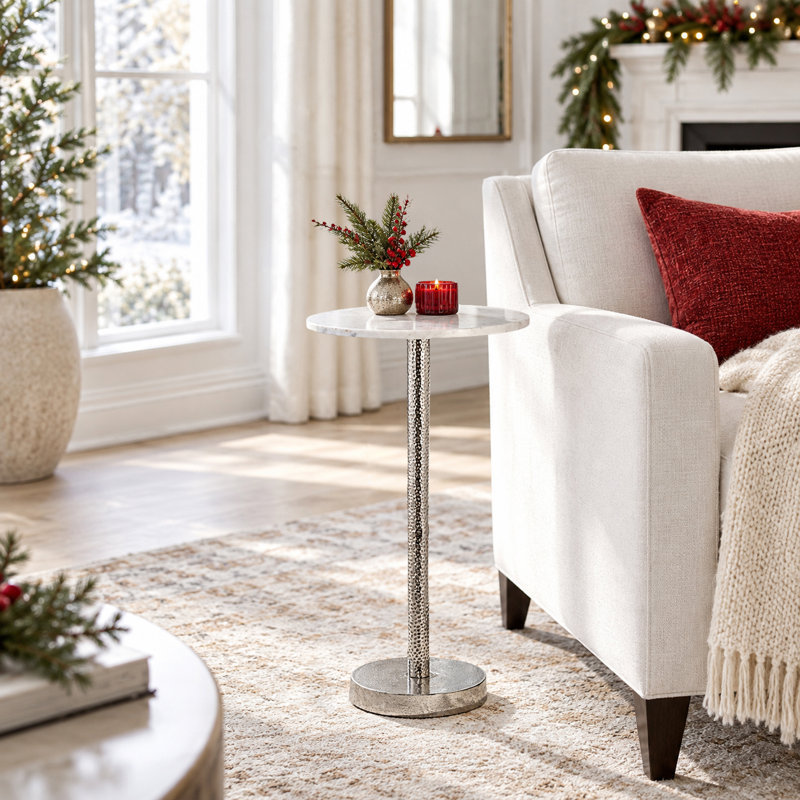 Table d'appoint en marbre Rejanae Elegant, Plateau blanc / base argent