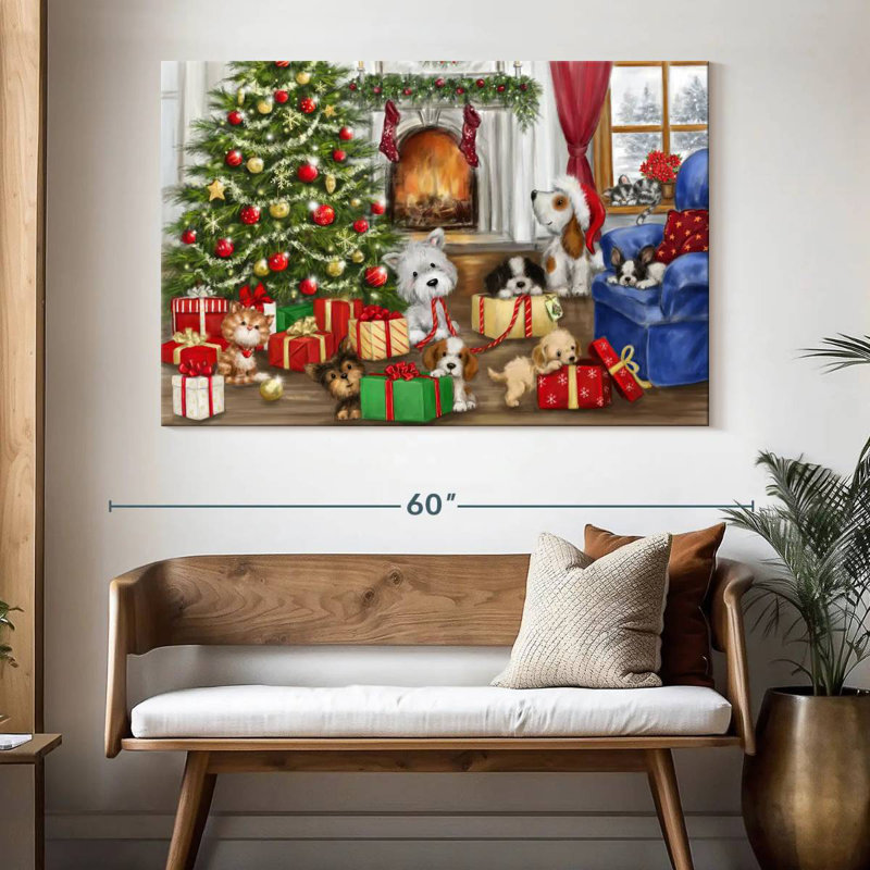 Chiens et chats de Noël, H 34 po x l 51 po