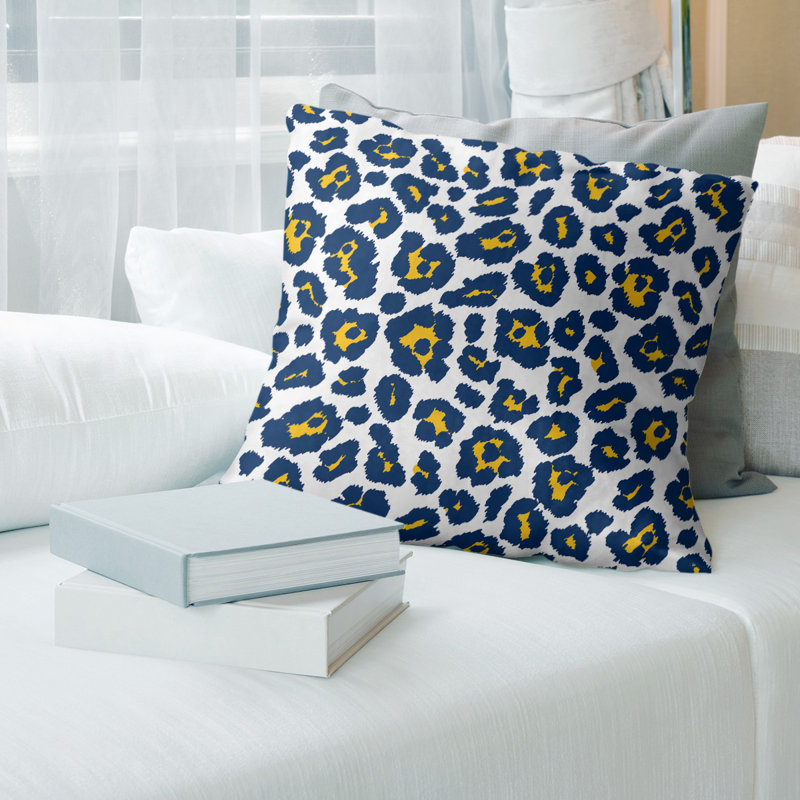 Housse de coussin carrée, Faux lin, Blanc / Bleu / Jaune, 26 po x 26 po