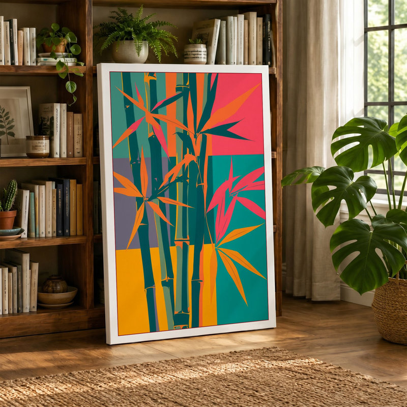 Geometric Bamboo Study Mid-Century - Wrapped Canvas, 24x16 - 61.0 x 40.6 cm, Black Border