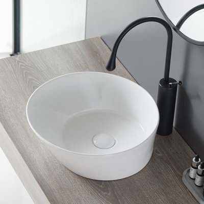 Meuble-lavabo à vasque rond en céramique et à comptoir H 6,10 po Threewa Home, résistant aux taches, aux égratignures et aux fuites