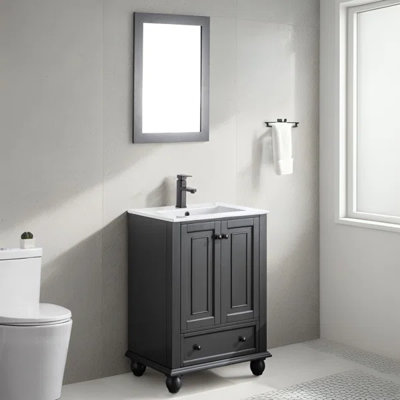 Ameetha 24" Freestanding Single Bathroom Vanity Sink Combo with Ceramic Top, Water Saving Faucet